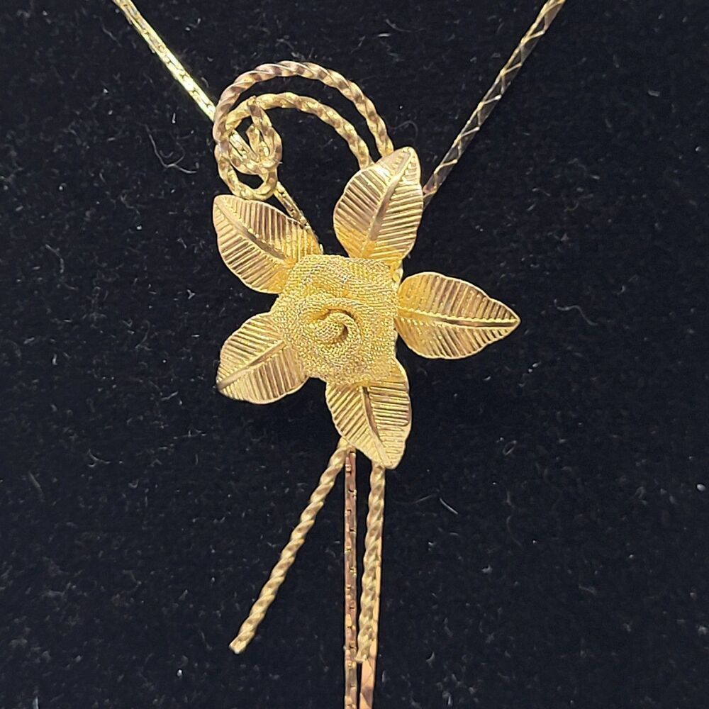 Vintage Unmarked 30in" Beautiful Goldtone Rose Floral Adjustable Bolero Necklace